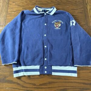 Ralph Lauren Varsity Jacket Mens L Blue Polo Sport RL Tiger Letterman Vtg RARE
